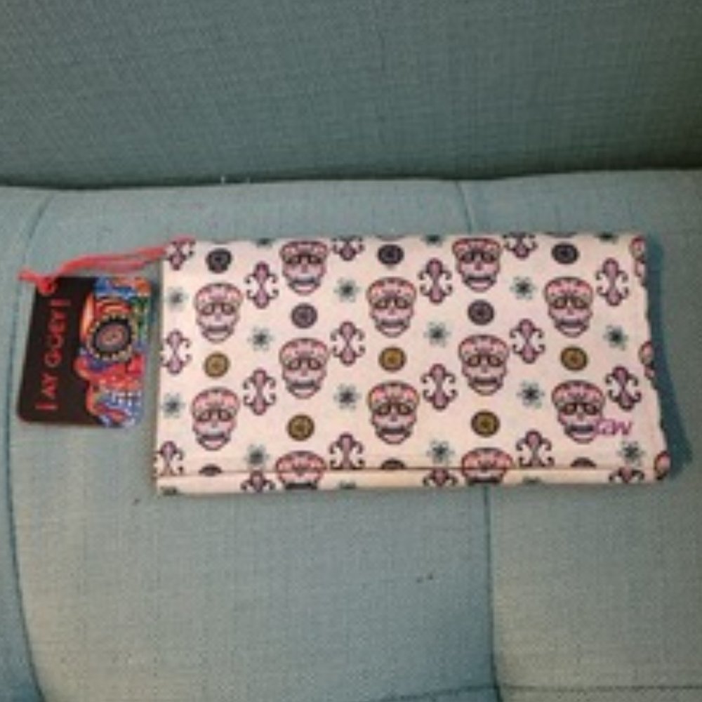White wallet with sugar skulls